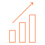 Simple orange line drawing of bar graph going up with arrow indicating upwards movement