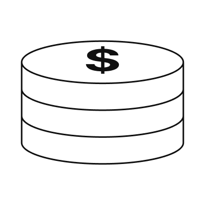 Simple line drawing of stack of three coins with dollar sign on the top coin