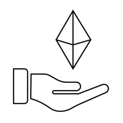 Simple line drawing of hand with diamond-like object floating above it